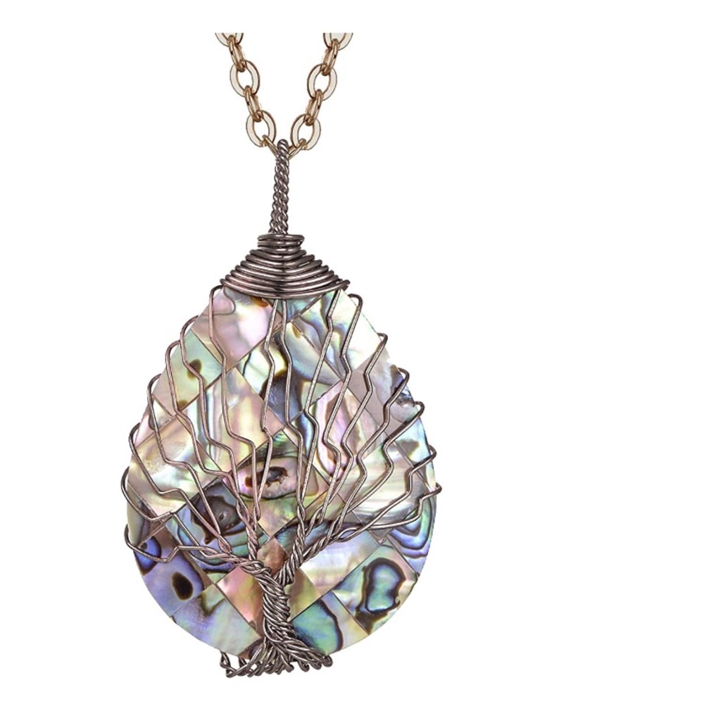 Tree of Life Pendant Crystal Rose Necklace Chakra